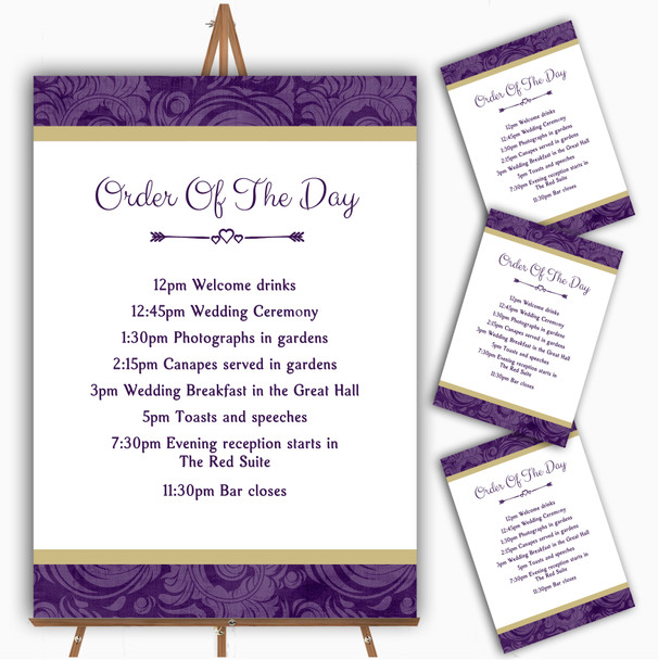 Purples Vintage Classical Personalised Wedding Order Of The Day Cards & Signs