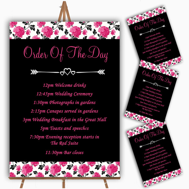 Beautiful Pink Black And White Floral Vintage Wedding Order Of The Day Cards