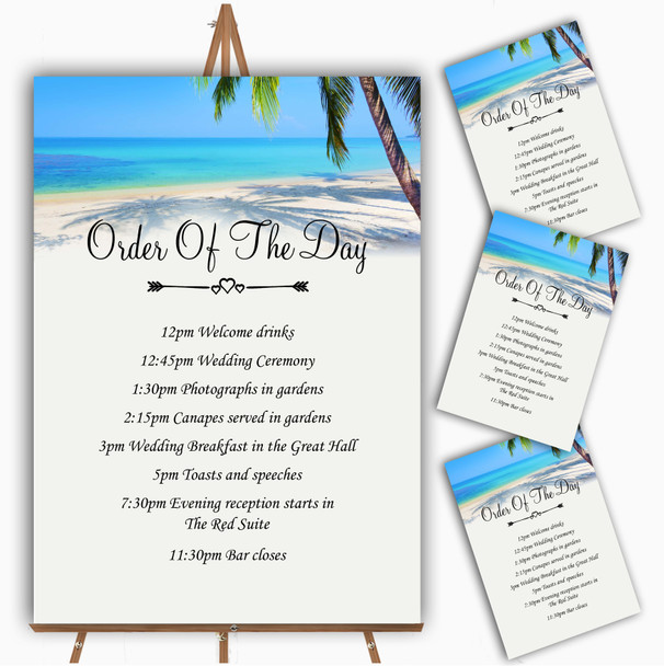 Tropical Beach Palm Tree Personalised Wedding Order Of The Day Cards & Signs