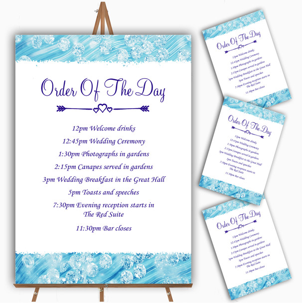 Pale Baby Blue Crystals Pretty Personalised Wedding Order Of The Day Cards