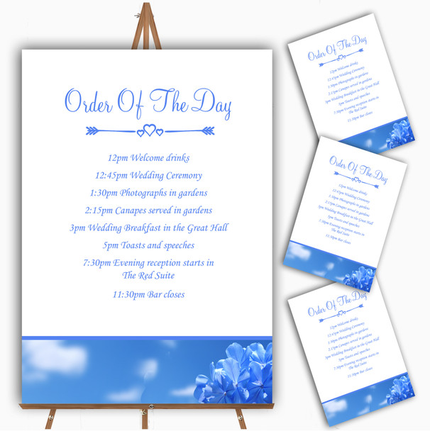 Pretty Sky Blue Flower Personalised Wedding Order Of The Day Cards and Signs Pretty Sky Blue Flower Personalised Wedding Order Of The Day Cards and Signs