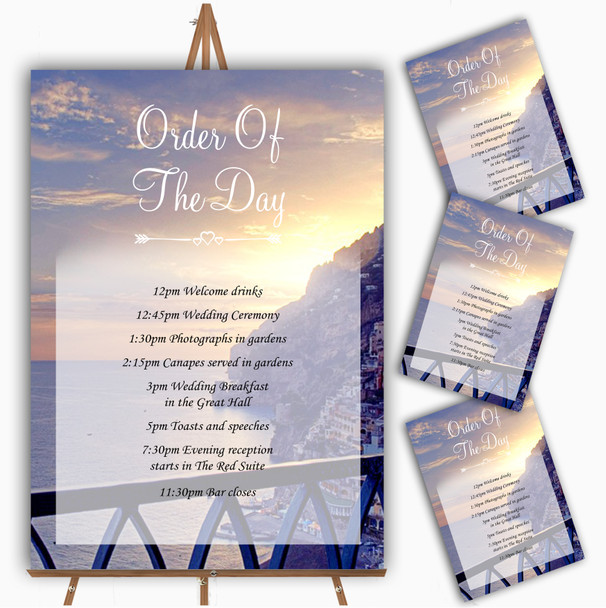 The Amalfi Coast Italy Personalised Wedding Order Of The Day Cards & Signs