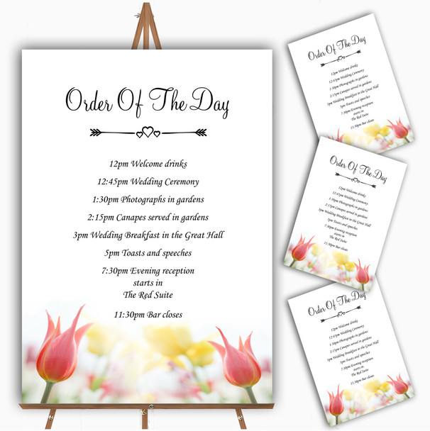 Dainty Pink And Yellow Floral Personalised Wedding Order Of The Day Cards