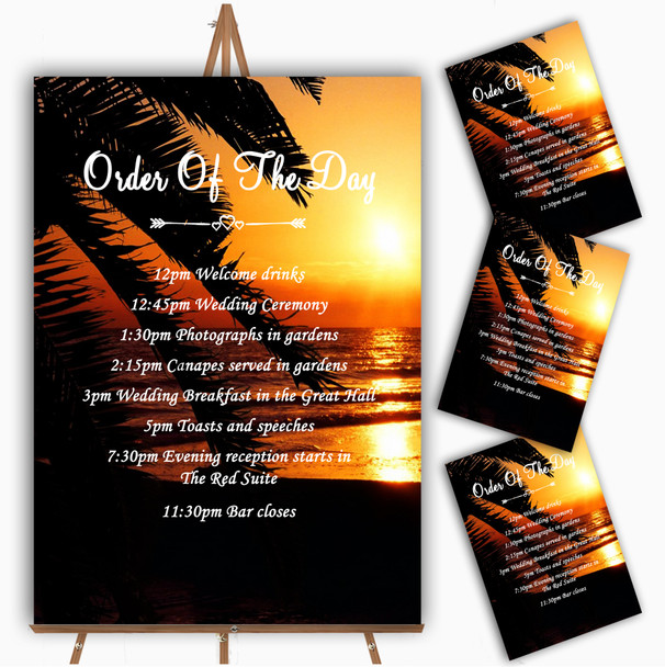 Gorgeous Florida Sunset Beach Personalised Wedding Order Of The Day Cards