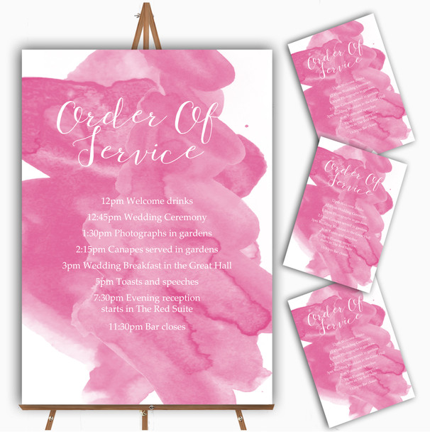 Warm Pink Watercolour Personalised Wedding Order Of The Day Cards & Signs