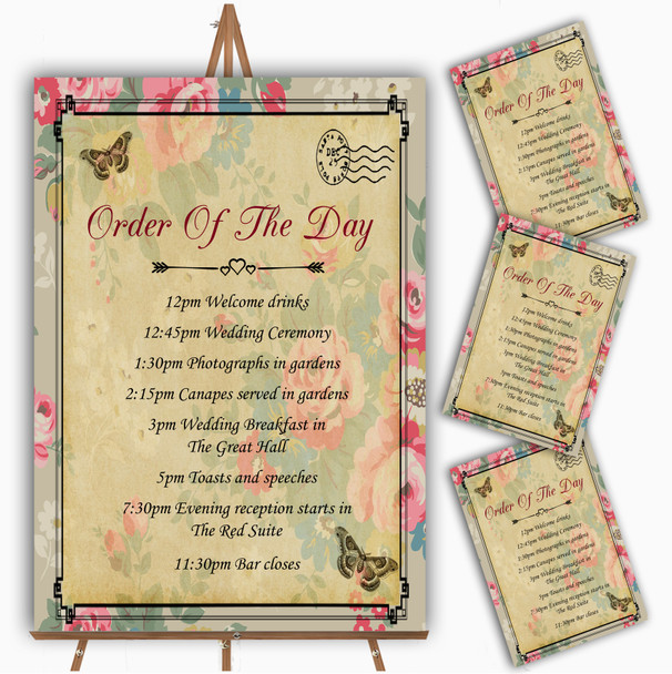 Floral Vintage Paris Shabby Chic Postcard Wedding Order Of The Day Cards