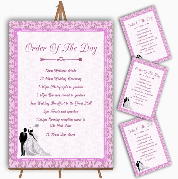 Pink Classic Vintage Personalised Wedding Order Of The Day Cards & Signs