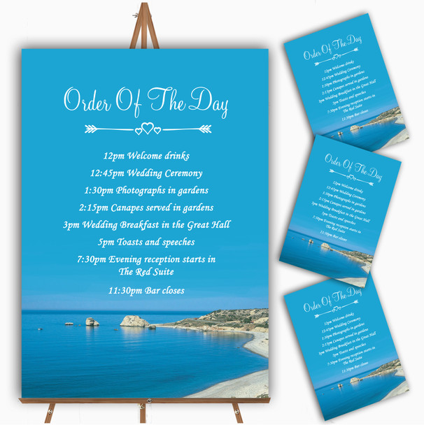 Cyprus Beach Abroad Personalised Wedding Order Of The Day Cards & Signs