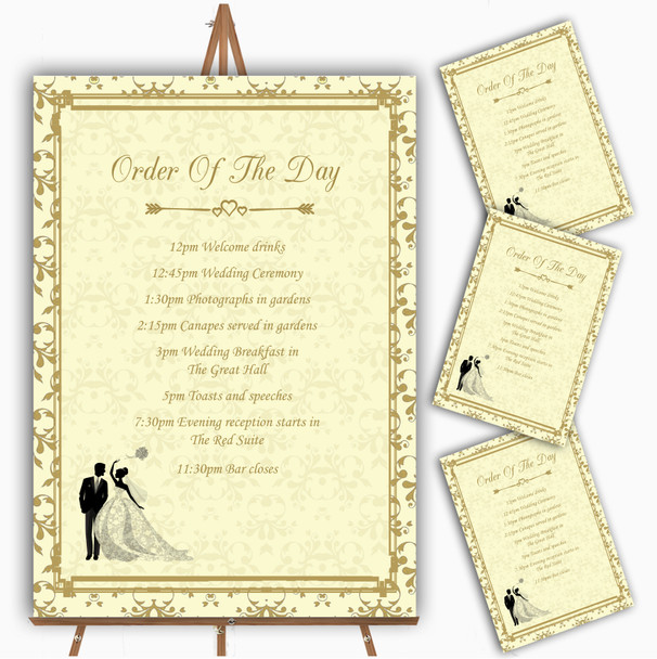 Gold Yellow Classic Personalised Wedding Order Of The Day Cards and Signs