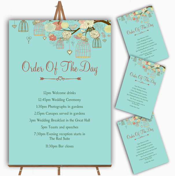 Vintage Shabby Chic Birdcage Turquoise Wedding Order Of The Day Cards