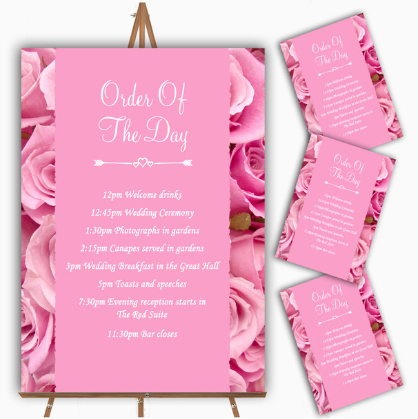 Pretty Pink Roses Personalised Wedding Order Of The Day Cards & Signs