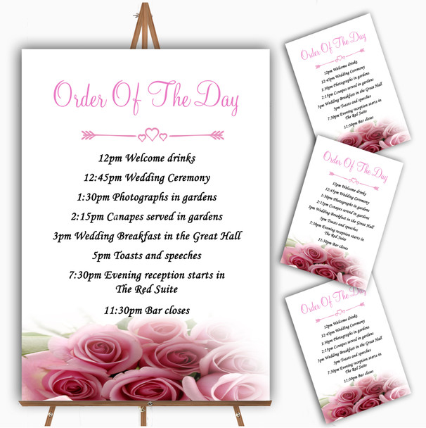 Baby Pink Roses Personalised Wedding Order Of The Day Cards & Signs