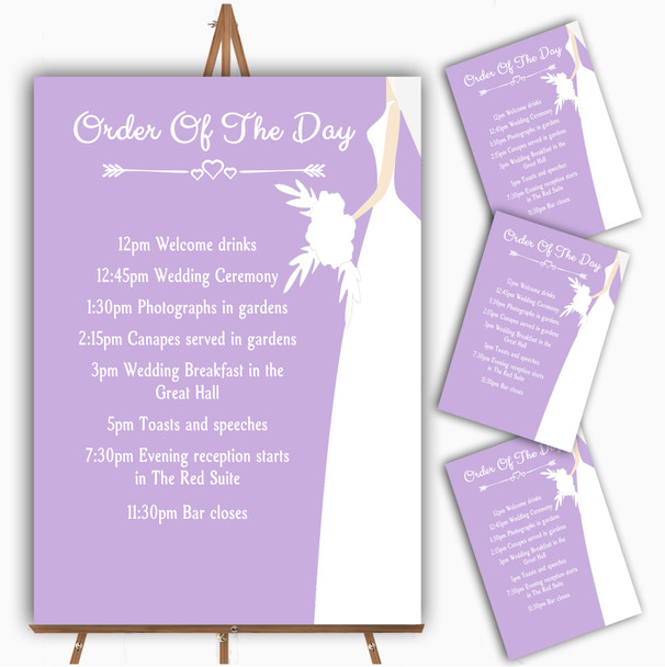 Lilac Bride Personalised Wedding Order Of The Day Cards and Signs