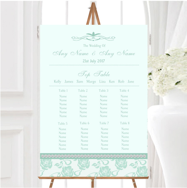 Pretty Mint Green & Sage Floral Diamante Personalised Wedding Seating Table Plan