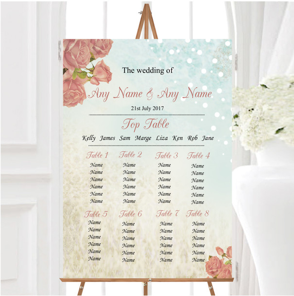 Shabby Chic Vintage Floral Classic Light Personalised Wedding Seating Table Plan