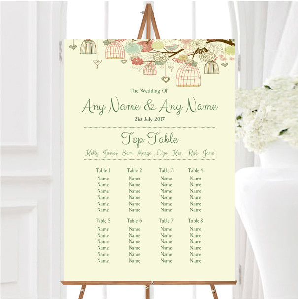 Vintage Shabby Chic Birdcage Pale Yellow Personalised Wedding Seating Table Plan