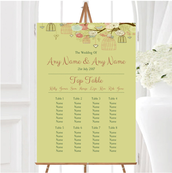 Vintage Shabby Chic Birdcage Gold Green Personalised Wedding Seating Table Plan