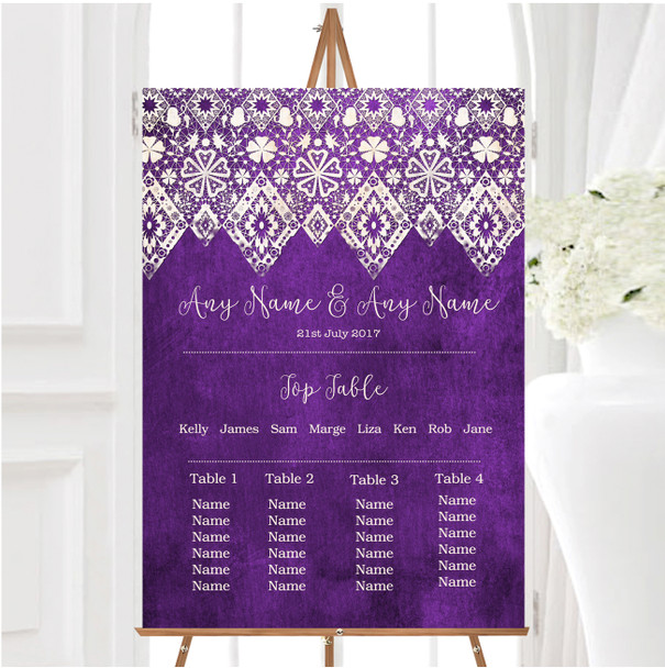 Cadbury Purple Old Paper & Lace Effect Personalised Wedding Seating Table Plan