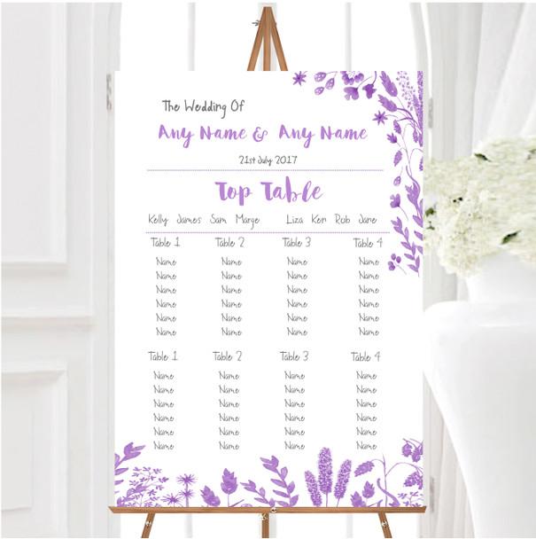 Dusty Purple Autumn Leaves Watercolour Personalised Wedding Seating Table Plan