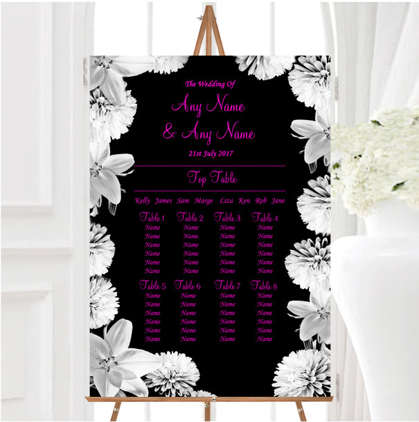 Stunning Lily Flowers Black Pink White Personalised Wedding Seating Table Plan