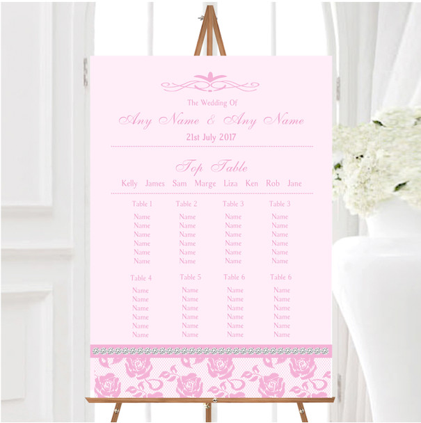 Pretty Baby Rose Pink Floral Diamante Personalised Wedding Seating Table Plan