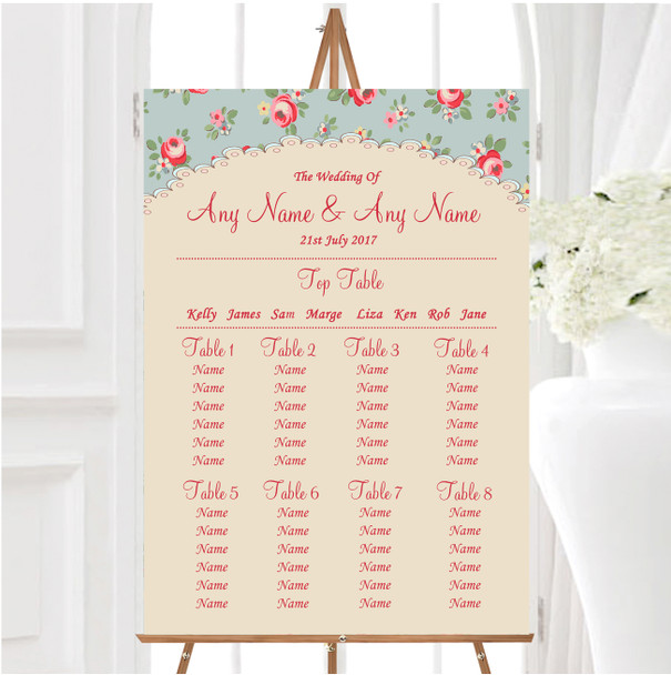 Floral Shabby Chic Inspired Vintage Personalised Wedding Seating Table Plan