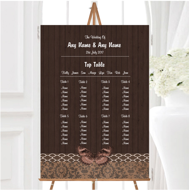 Rustic Vintage Wood Butterfly Brown Personalised Wedding Seating Table Plan