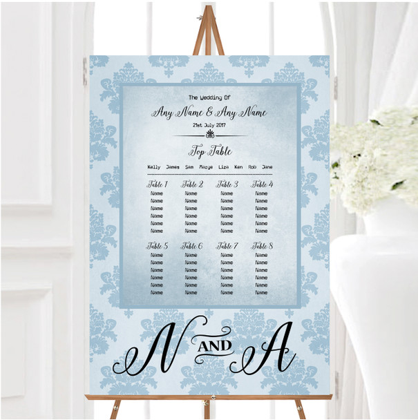 Vintage Damask Initials Powder Blue Personalised Wedding Seating Table Plan