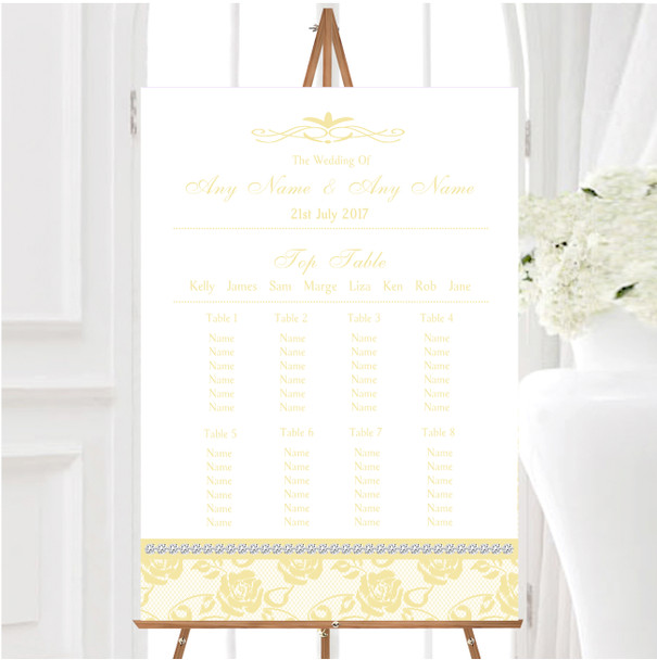 Pretty Pale Yellow Floral Diamante Personalised Wedding Seating Table Plan