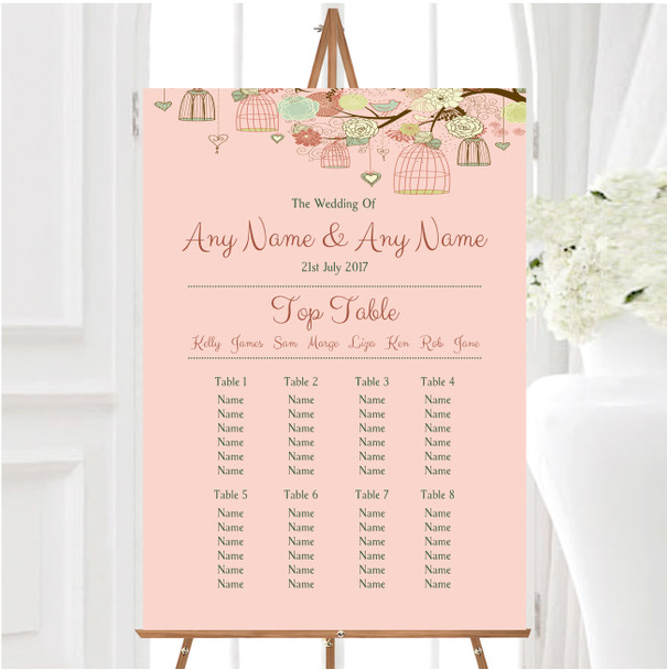 Vintage Shabby Chic Birdcage Coral Personalised Wedding Seating Table Plan
