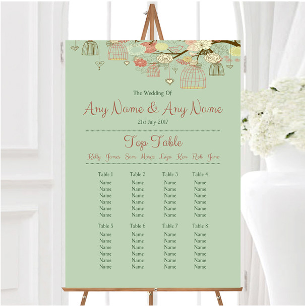 Vintage Shabby Chic Birdcage Green Personalised Wedding Seating Table Plan