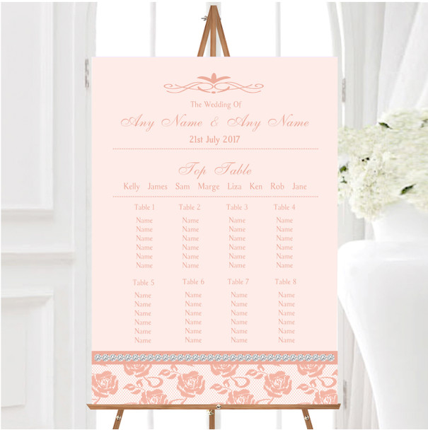 Pretty Pale Coral Floral Diamante Personalised Wedding Seating Table Plan