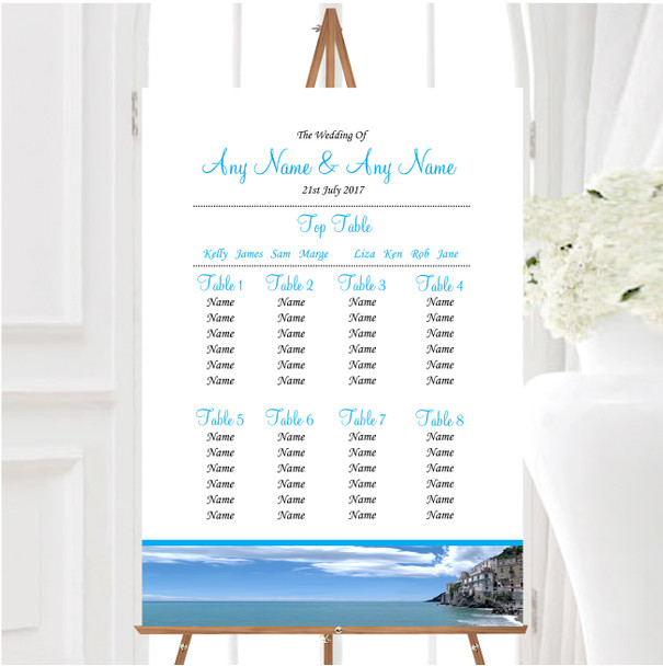 Romantic Amalfi Coast Italy Heart Personalised Wedding Seating Table Plan