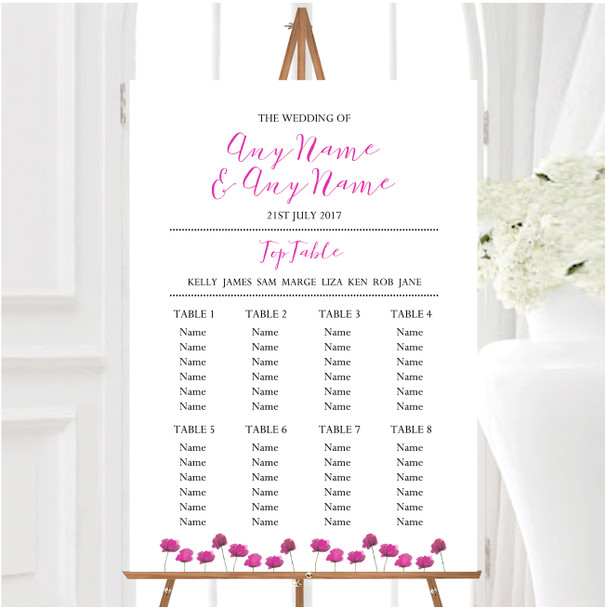 Stunning Watercolour Poppies Pink Personalised Wedding Seating Table Plan