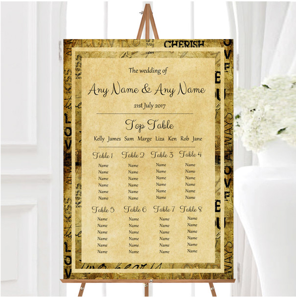 Vintage I Love You Postcard Style Personalised Wedding Seating Table Plan