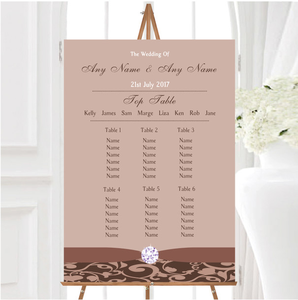 Brown And Fawn Vintage Floral Damask Diamante Wedding Seating Table Plan