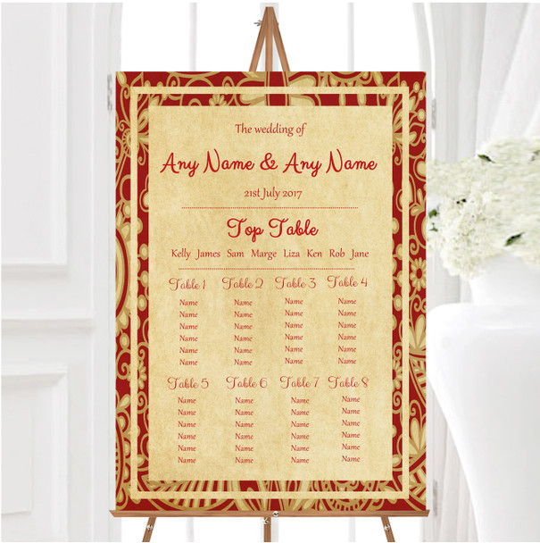 Vintage Royal Red Postcard Style Personalised Wedding Seating Table Plan