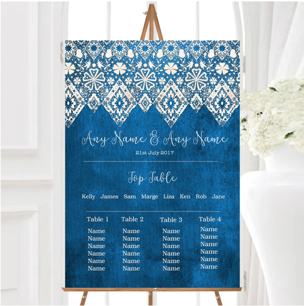 Vintage Blue Old Paper & Vintage Lace Effect Wedding Seating Table Plan