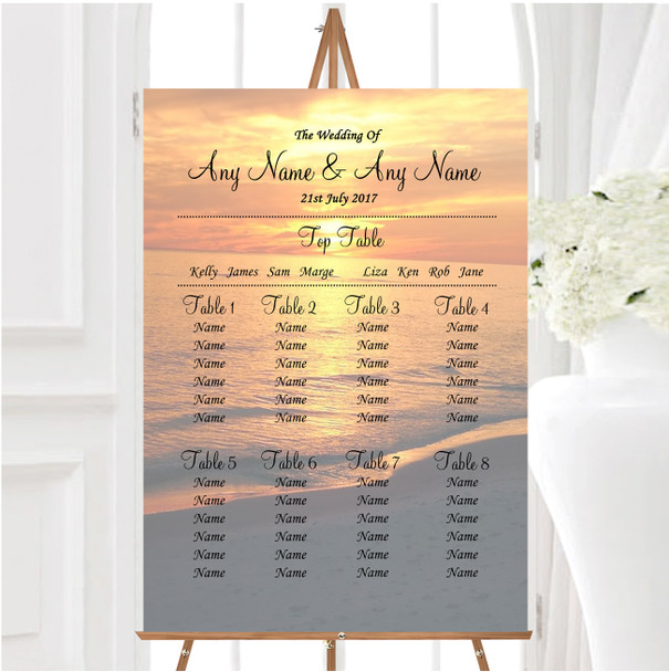 Beach At Sunset Romantic Abroad Personalised Wedding Seating Table Plan