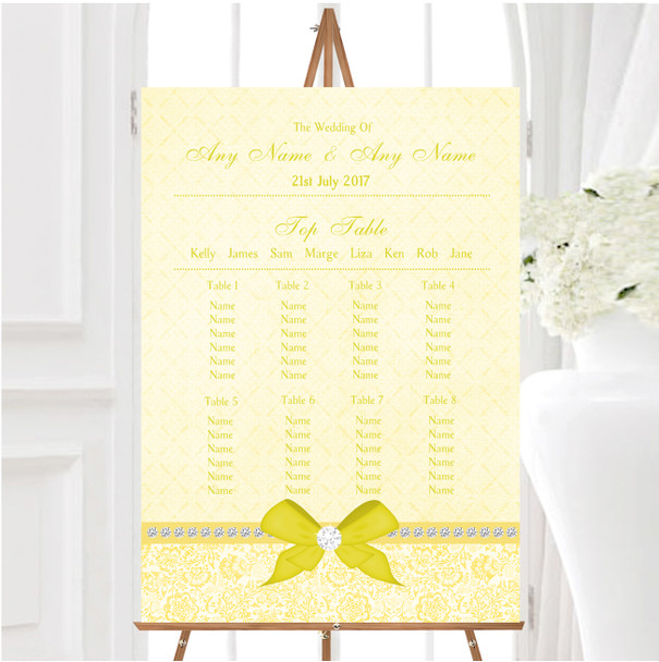 Pretty Floral Vintage Bow & Diamante Yellow Wedding Seating Table Plan