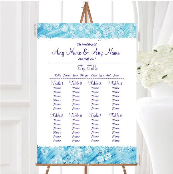 Pale Baby Blue Crystals Pretty Personalised Wedding Seating Table Plan