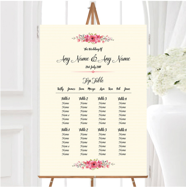 Watercolour Pink Floral Rustic Personalised Wedding Seating Table Plan