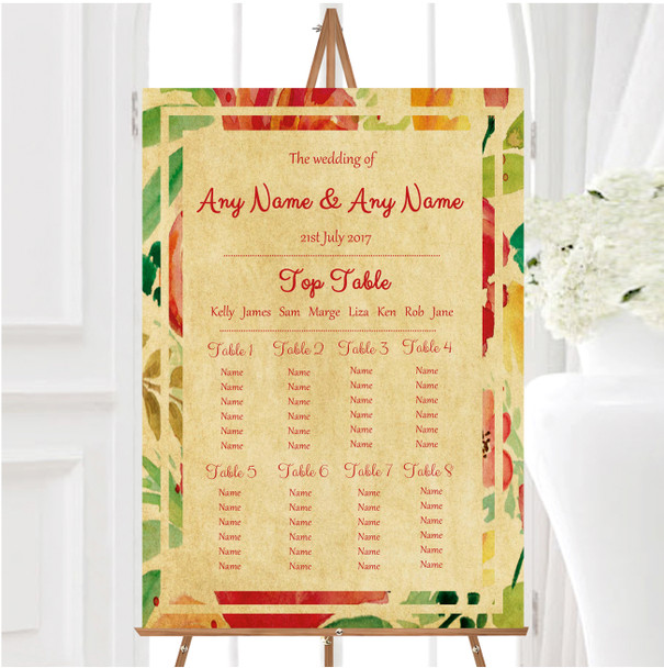 Vintage Pink Yellow Flowers Postcard Style Wedding Seating Table Plan