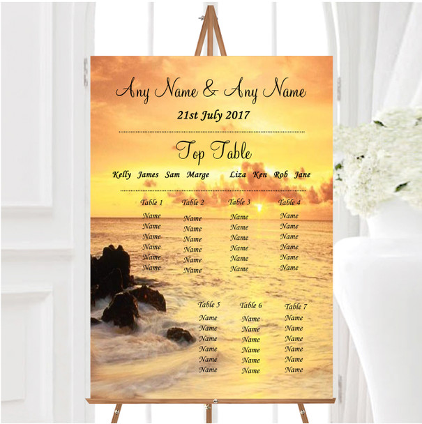 Beautiful Sunset Beach Abroad Personalised Wedding Seating Table Plan