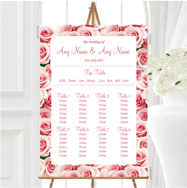 Soft Pastel Pink Gentle Roses Personalised Wedding Seating Table Plan