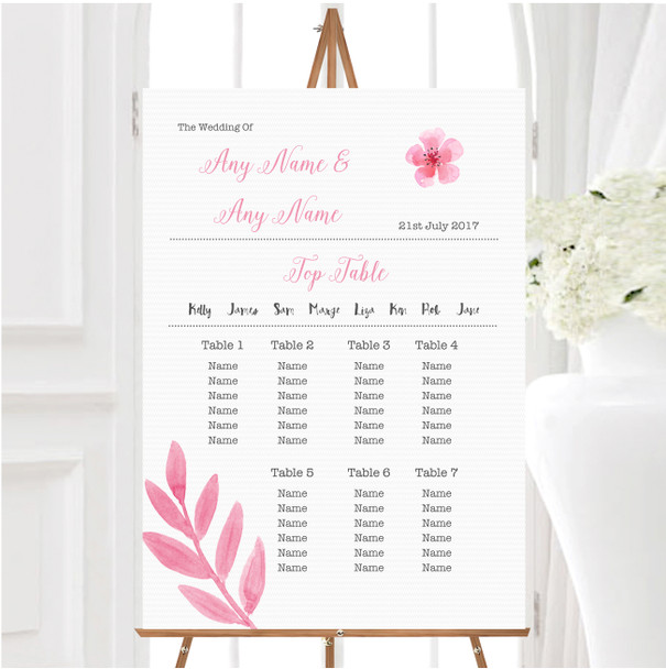 Watercolour Subtle Dusty Pink Personalised Wedding Seating Table Plan