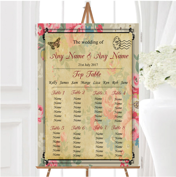 Floral Vintage Paris Shabby Chic Postcard Wedding Seating Table Plan