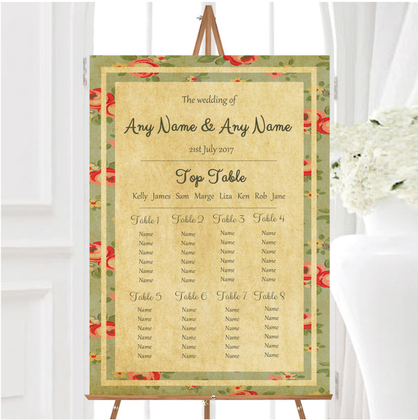 Vintage Shabby Chic Floral Postcard Style Wedding Seating Table Plan