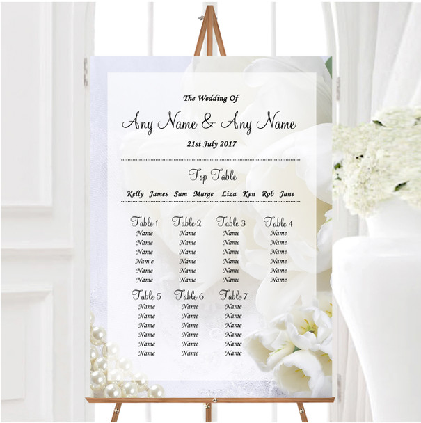 White Rose And Romantic Lace Personalised Wedding Seating Table Plan