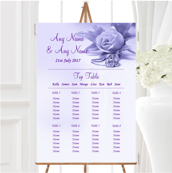Lilac And Purple Rose Ring Personalised Wedding Seating Table Plan